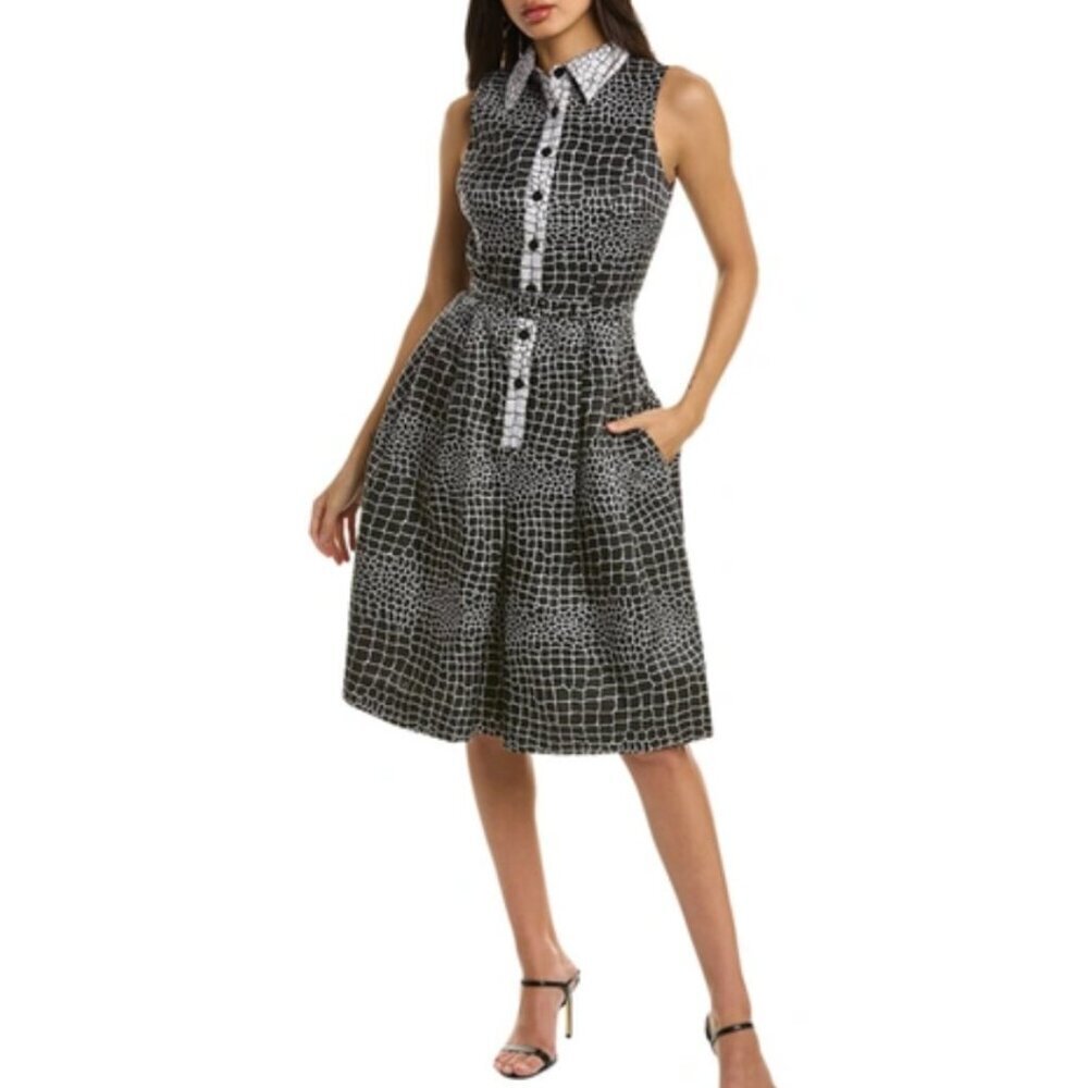 Teri Jon by Rickie Freeman Giraffe Print Sleeveless Fit and Flare Shirtdress 6